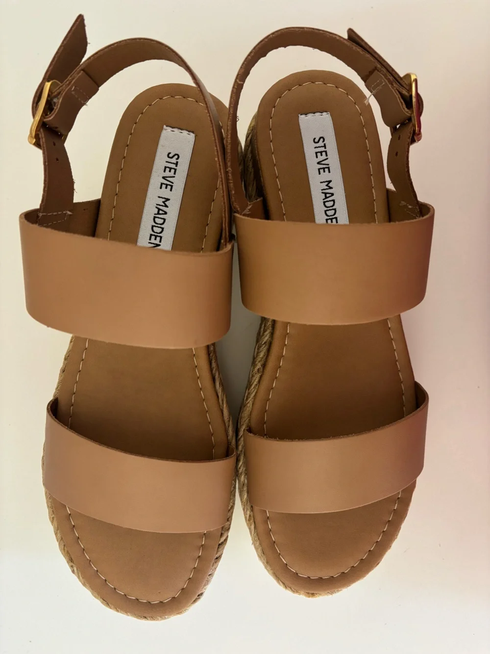 Steve Madden CICI Nude Leather Espadrille Wedge Sandals - Size 8 (NWT)
